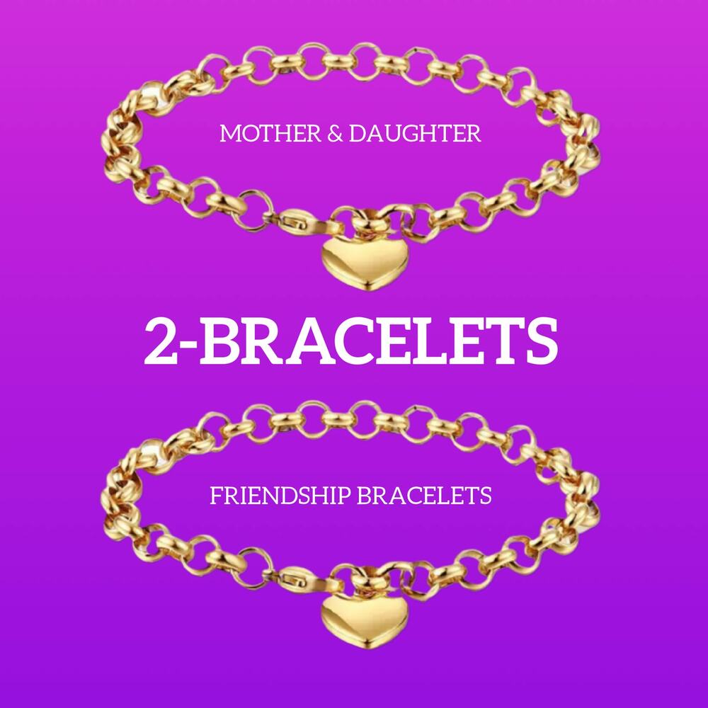2 Gold Heart Charm Matching Mother & Daughter Friendship Bracelets
